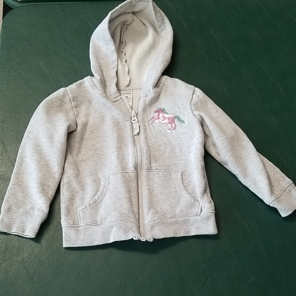 Carter's Gray Hoodie with Unicorn Sequin Embroidery - Size 3T